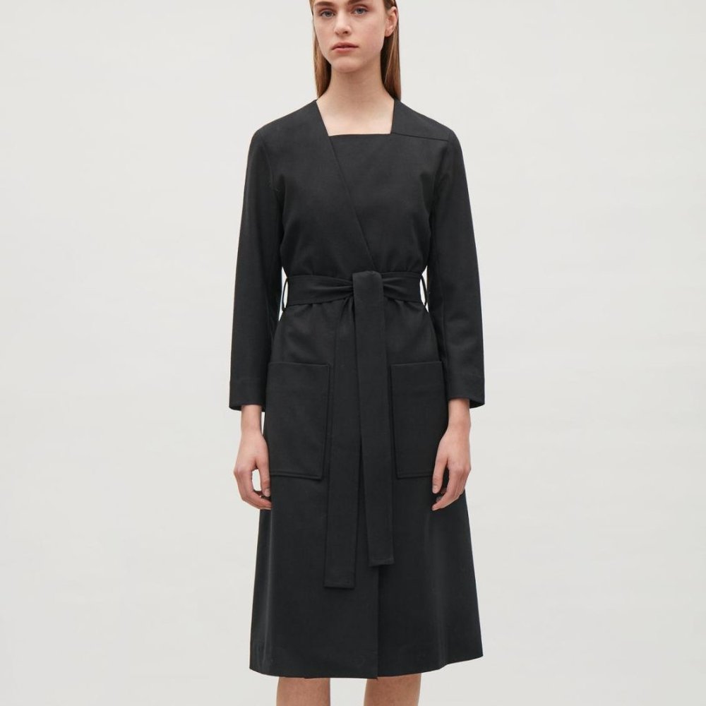 COS - Belted Wool Wrap Dress in Black